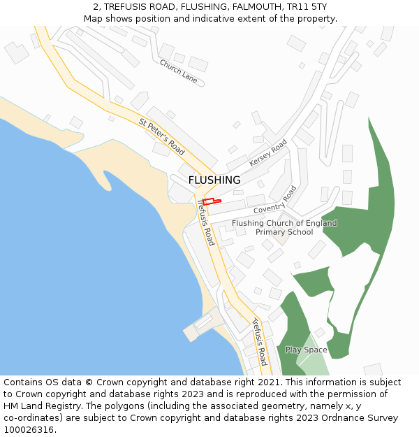 2, TREFUSIS ROAD, FLUSHING, FALMOUTH, TR11 5TY: Location map and indicative extent of plot