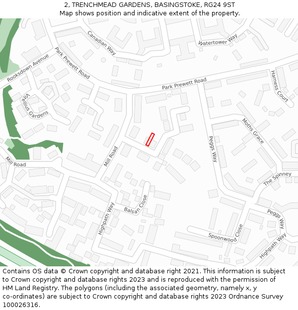 2, TRENCHMEAD GARDENS, BASINGSTOKE, RG24 9ST: Location map and indicative extent of plot
