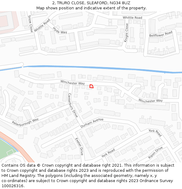 2, TRURO CLOSE, SLEAFORD, NG34 8UZ: Location map and indicative extent of plot