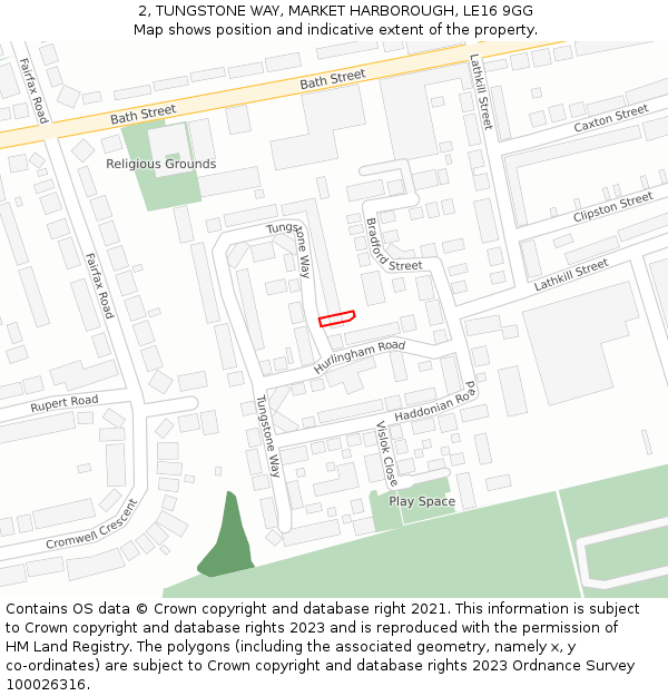 2, TUNGSTONE WAY, MARKET HARBOROUGH, LE16 9GG: Location map and indicative extent of plot