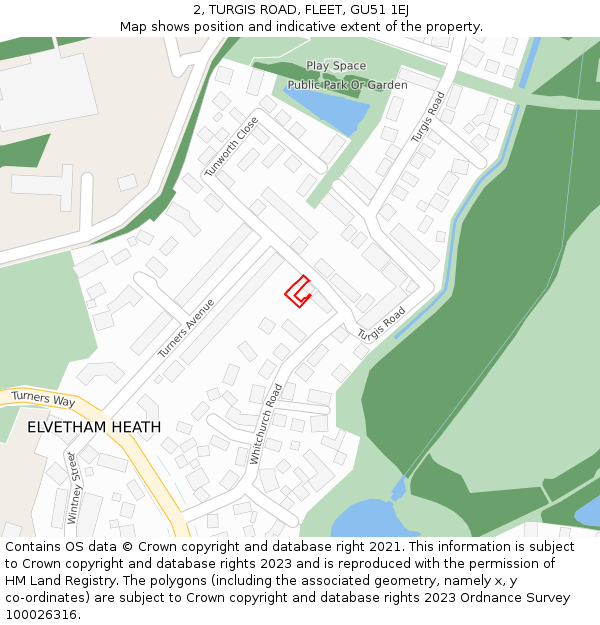 2, TURGIS ROAD, FLEET, GU51 1EJ: Location map and indicative extent of plot