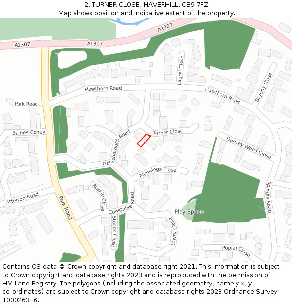 2, TURNER CLOSE, HAVERHILL, CB9 7FZ: Location map and indicative extent of plot