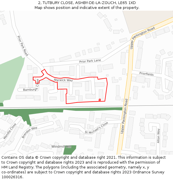 2, TUTBURY CLOSE, ASHBY-DE-LA-ZOUCH, LE65 1XD: Location map and indicative extent of plot