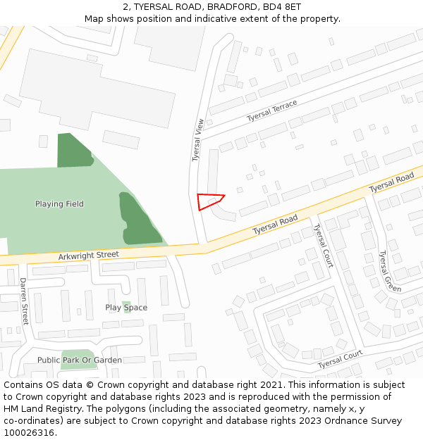 2, TYERSAL ROAD, BRADFORD, BD4 8ET: Location map and indicative extent of plot