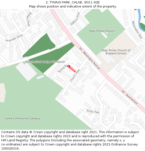 2, TYNING PARK, CALNE, SN11 0QE: Location map and indicative extent of plot