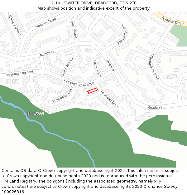 2, ULLSWATER DRIVE, BRADFORD, BD6 2TE: Location map and indicative extent of plot