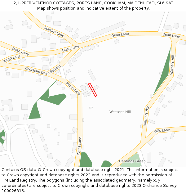 2, UPPER VENTNOR COTTAGES, POPES LANE, COOKHAM, MAIDENHEAD, SL6 9AT: Location map and indicative extent of plot