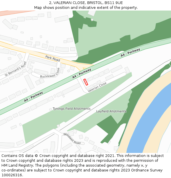 2, VALERIAN CLOSE, BRISTOL, BS11 9UE: Location map and indicative extent of plot