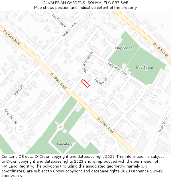 2, VALERIAN GARDENS, SOHAM, ELY, CB7 5WR: Location map and indicative extent of plot