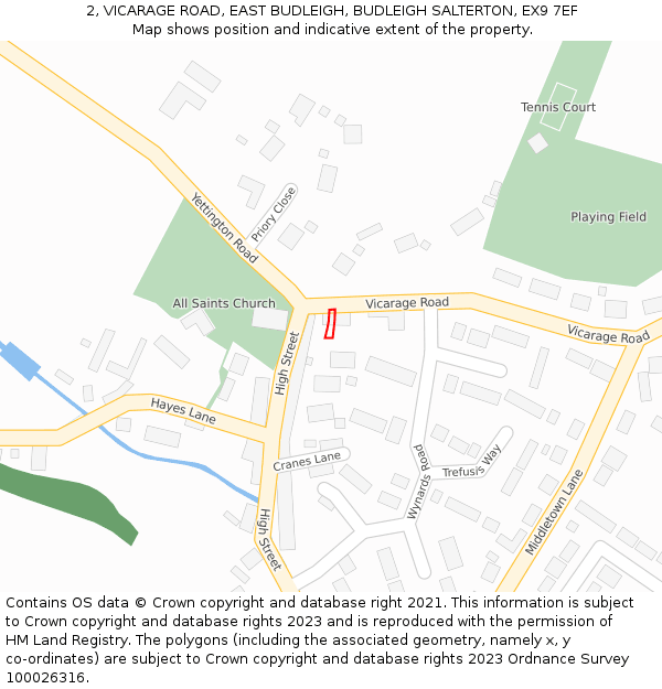 2, VICARAGE ROAD, EAST BUDLEIGH, BUDLEIGH SALTERTON, EX9 7EF: Location map and indicative extent of plot