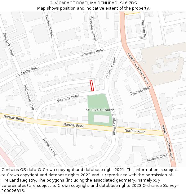 2, VICARAGE ROAD, MAIDENHEAD, SL6 7DS: Location map and indicative extent of plot