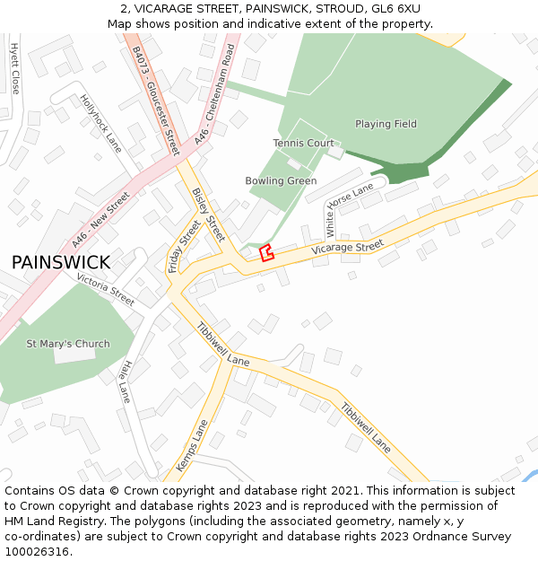 2, VICARAGE STREET, PAINSWICK, STROUD, GL6 6XU: Location map and indicative extent of plot