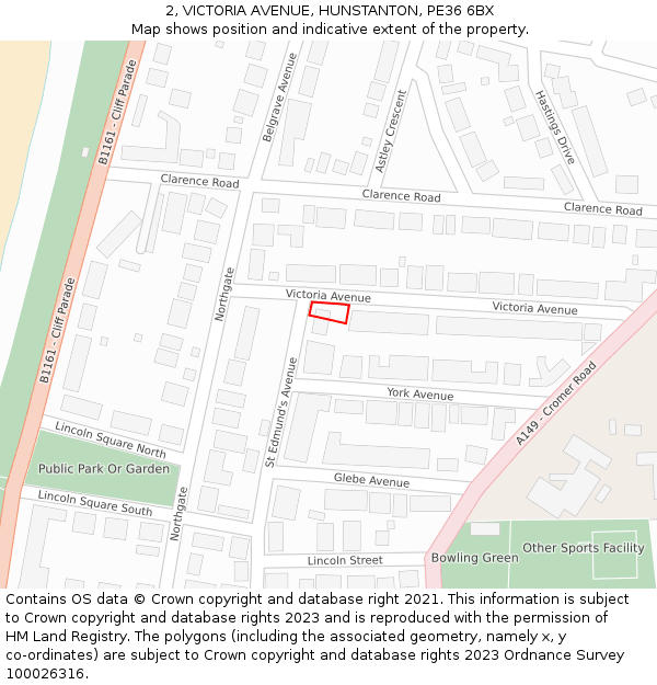 2, VICTORIA AVENUE, HUNSTANTON, PE36 6BX: Location map and indicative extent of plot