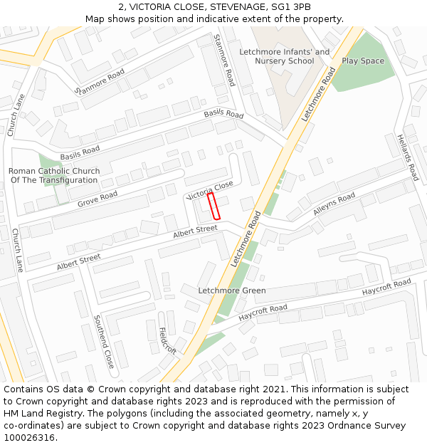 2, VICTORIA CLOSE, STEVENAGE, SG1 3PB: Location map and indicative extent of plot