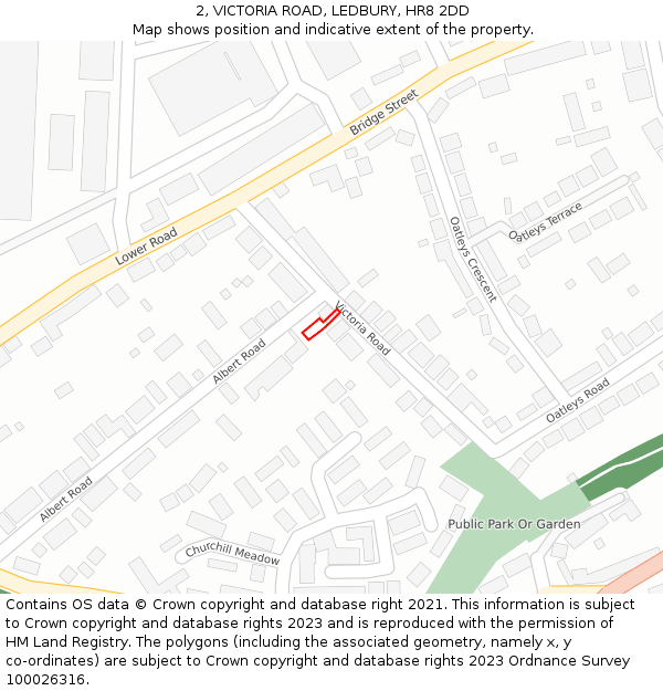 2, VICTORIA ROAD, LEDBURY, HR8 2DD: Location map and indicative extent of plot