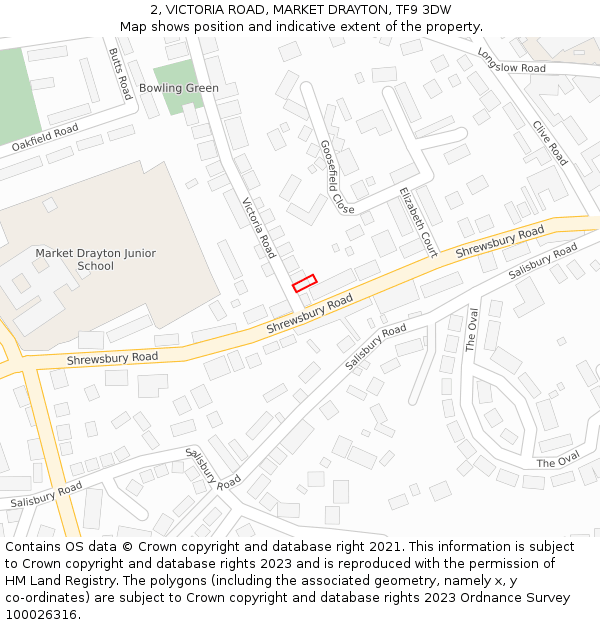 2, VICTORIA ROAD, MARKET DRAYTON, TF9 3DW: Location map and indicative extent of plot