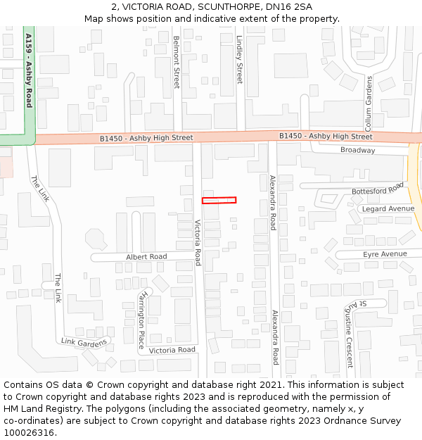 2, VICTORIA ROAD, SCUNTHORPE, DN16 2SA: Location map and indicative extent of plot