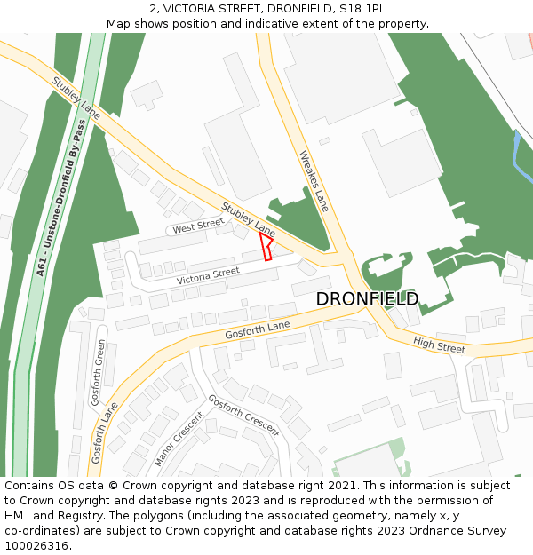 2, VICTORIA STREET, DRONFIELD, S18 1PL: Location map and indicative extent of plot