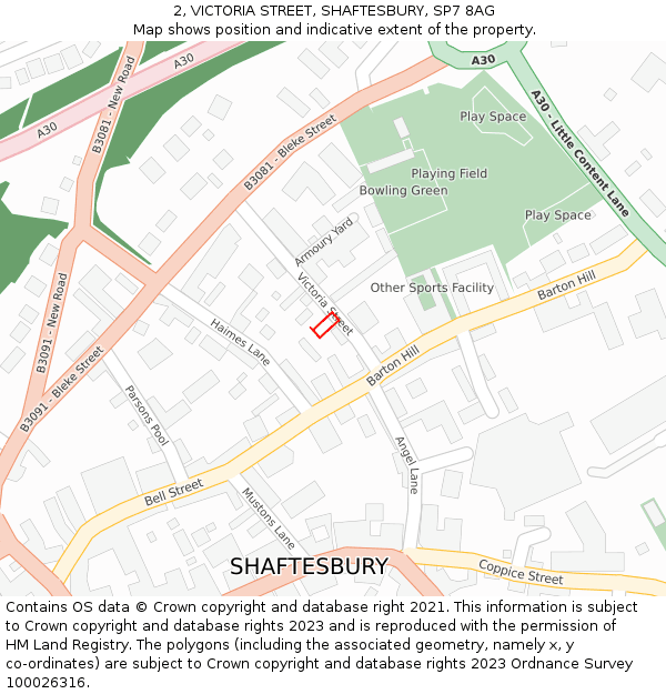 2, VICTORIA STREET, SHAFTESBURY, SP7 8AG: Location map and indicative extent of plot