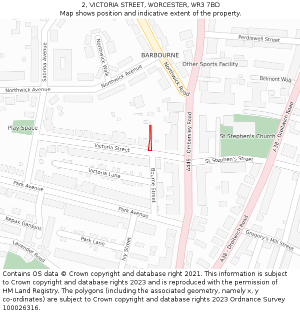 2, VICTORIA STREET, WORCESTER, WR3 7BD: Location map and indicative extent of plot