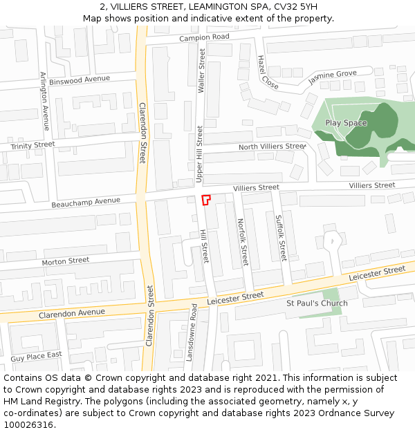2, VILLIERS STREET, LEAMINGTON SPA, CV32 5YH: Location map and indicative extent of plot