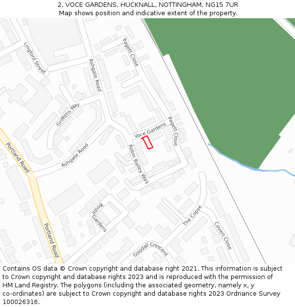 2, VOCE GARDENS, HUCKNALL, NOTTINGHAM, NG15 7UR: Location map and indicative extent of plot