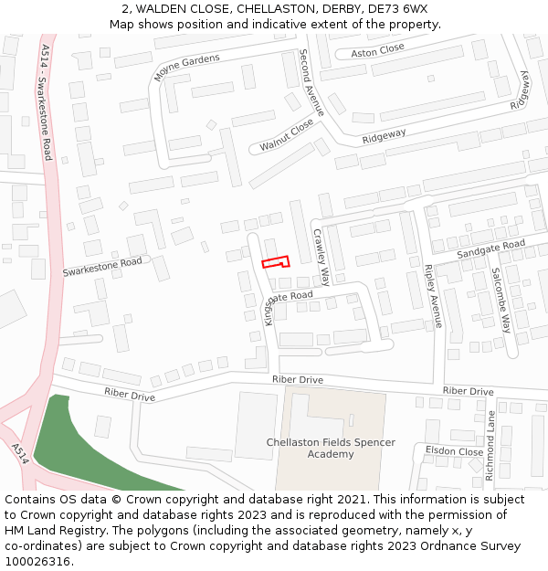 2, WALDEN CLOSE, CHELLASTON, DERBY, DE73 6WX: Location map and indicative extent of plot