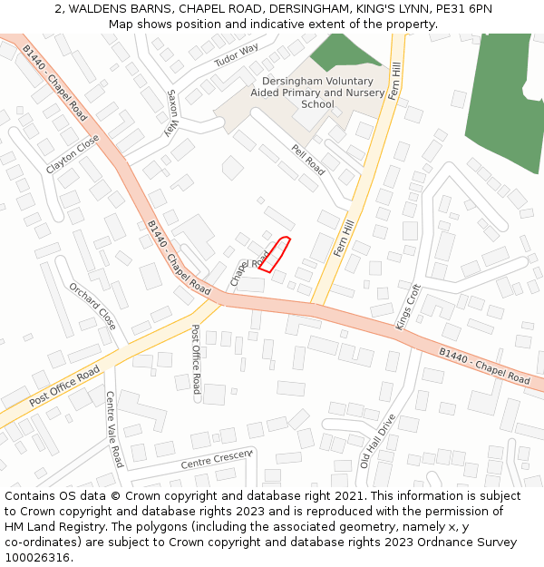 2, WALDENS BARNS, CHAPEL ROAD, DERSINGHAM, KING'S LYNN, PE31 6PN: Location map and indicative extent of plot