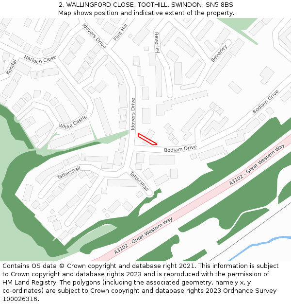 2, WALLINGFORD CLOSE, TOOTHILL, SWINDON, SN5 8BS: Location map and indicative extent of plot