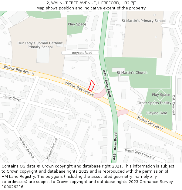 2, WALNUT TREE AVENUE, HEREFORD, HR2 7JT: Location map and indicative extent of plot