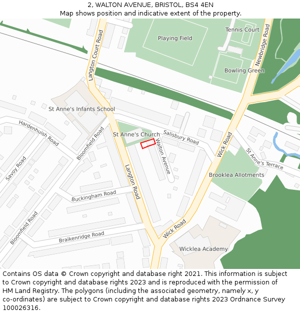 2, WALTON AVENUE, BRISTOL, BS4 4EN: Location map and indicative extent of plot