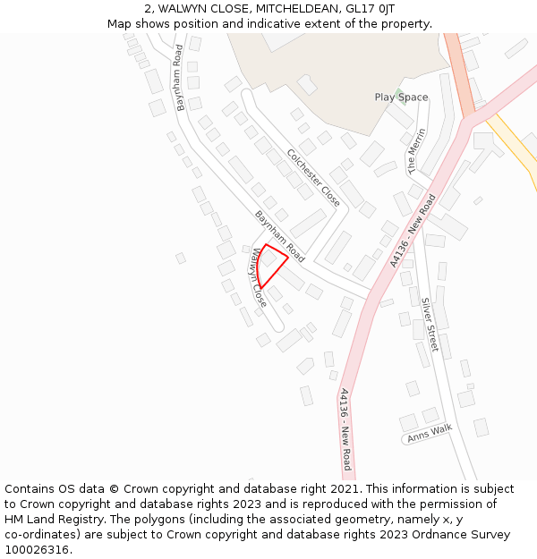 2, WALWYN CLOSE, MITCHELDEAN, GL17 0JT: Location map and indicative extent of plot