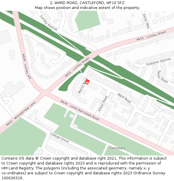 2, WARD ROAD, CASTLEFORD, WF10 5FZ: Location map and indicative extent of plot