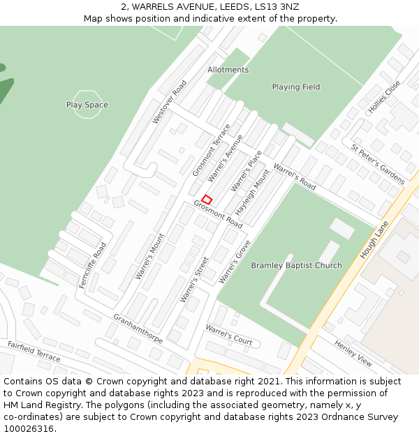 2, WARRELS AVENUE, LEEDS, LS13 3NZ: Location map and indicative extent of plot