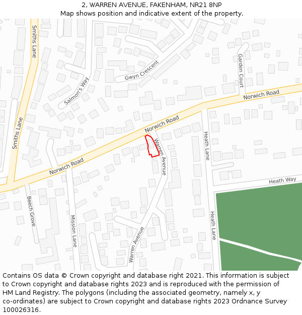 2, WARREN AVENUE, FAKENHAM, NR21 8NP: Location map and indicative extent of plot