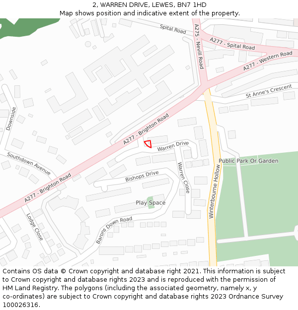 2, WARREN DRIVE, LEWES, BN7 1HD: Location map and indicative extent of plot