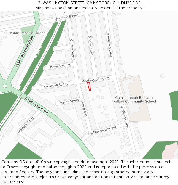 2, WASHINGTON STREET, GAINSBOROUGH, DN21 1DP: Location map and indicative extent of plot