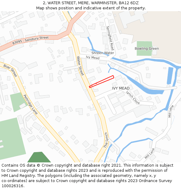 2, WATER STREET, MERE, WARMINSTER, BA12 6DZ: Location map and indicative extent of plot