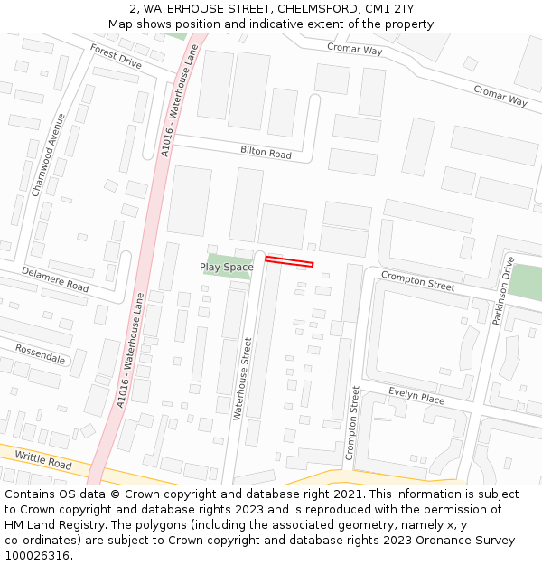 2, WATERHOUSE STREET, CHELMSFORD, CM1 2TY: Location map and indicative extent of plot