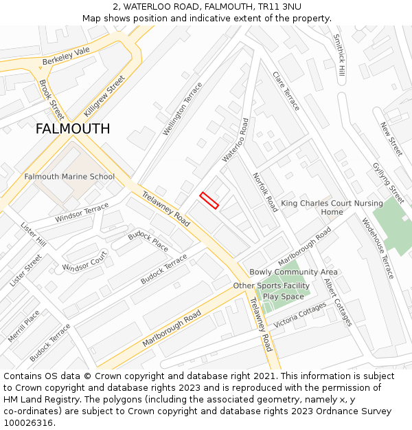 2, WATERLOO ROAD, FALMOUTH, TR11 3NU: Location map and indicative extent of plot