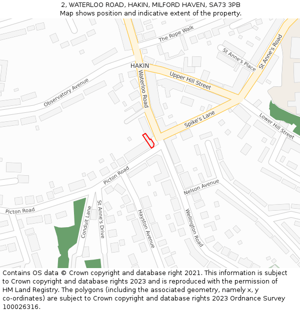 2, WATERLOO ROAD, HAKIN, MILFORD HAVEN, SA73 3PB: Location map and indicative extent of plot