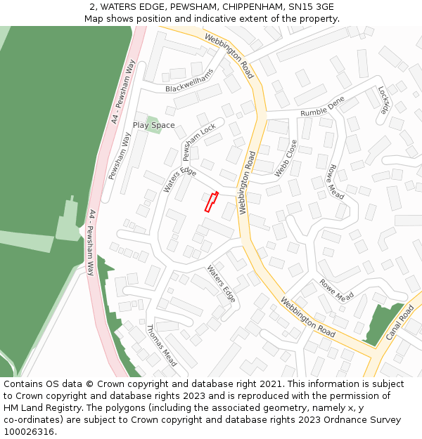 2, WATERS EDGE, PEWSHAM, CHIPPENHAM, SN15 3GE: Location map and indicative extent of plot