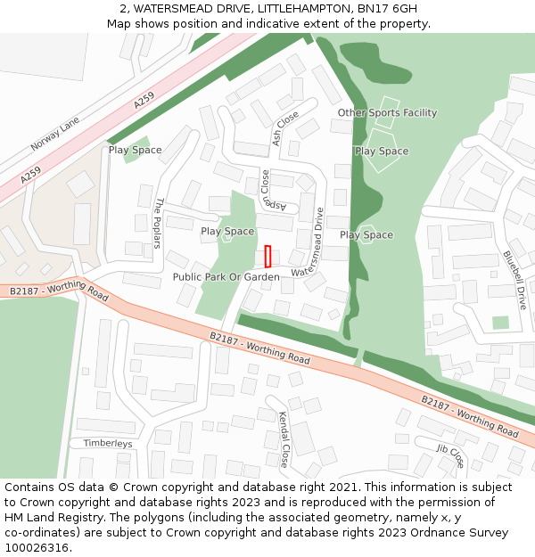 2, WATERSMEAD DRIVE, LITTLEHAMPTON, BN17 6GH: Location map and indicative extent of plot