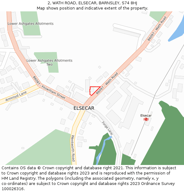 2, WATH ROAD, ELSECAR, BARNSLEY, S74 8HJ: Location map and indicative extent of plot