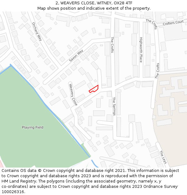 2, WEAVERS CLOSE, WITNEY, OX28 4TF: Location map and indicative extent of plot