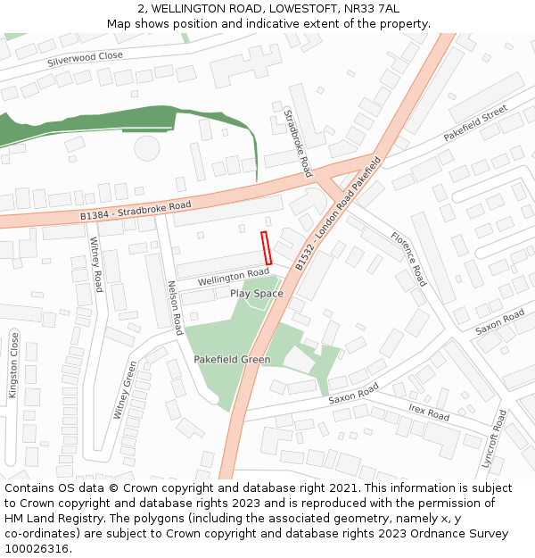 2, WELLINGTON ROAD, LOWESTOFT, NR33 7AL: Location map and indicative extent of plot