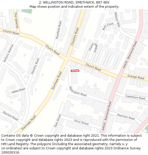 2, WELLINGTON ROAD, SMETHWICK, B67 6EX: Location map and indicative extent of plot