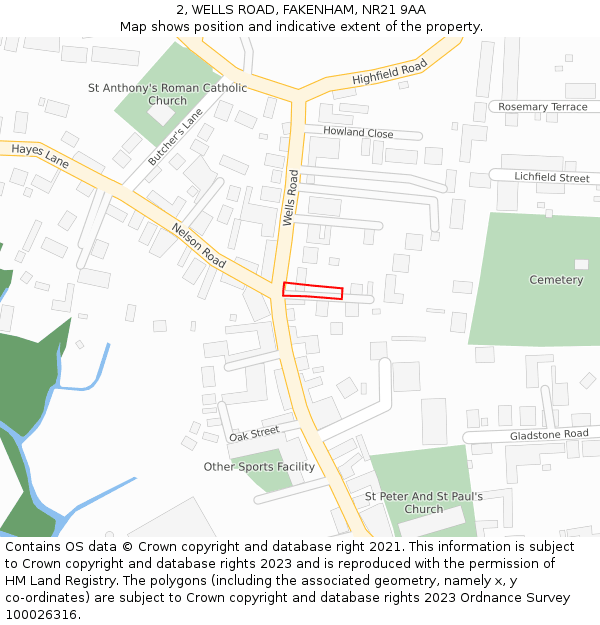 2, WELLS ROAD, FAKENHAM, NR21 9AA: Location map and indicative extent of plot