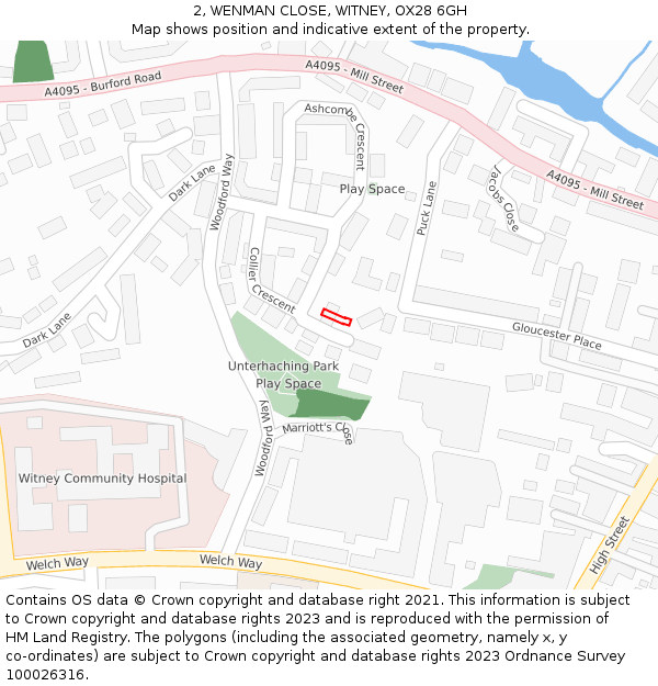 2, WENMAN CLOSE, WITNEY, OX28 6GH: Location map and indicative extent of plot