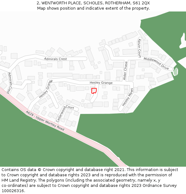 2, WENTWORTH PLACE, SCHOLES, ROTHERHAM, S61 2QX: Location map and indicative extent of plot
